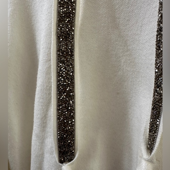ZARA Black Crystal Glitter Drawstring White Sweater SIZE SMALL Glitzy Extra Wide - Picture 5 of 11